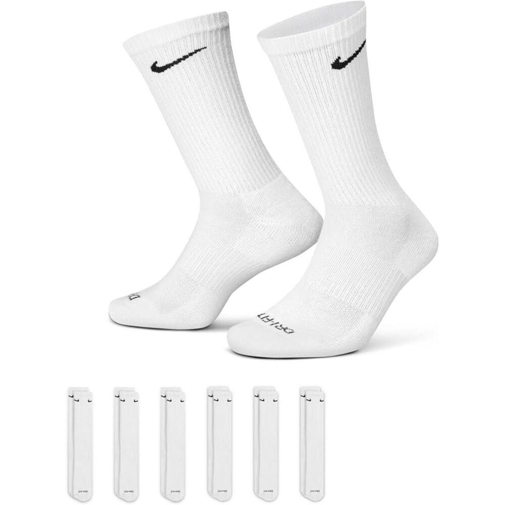 Nike Everyday Plus Cushion Crew Socks 6-Pack White, LG (Men 8–12 / Women 10–13)